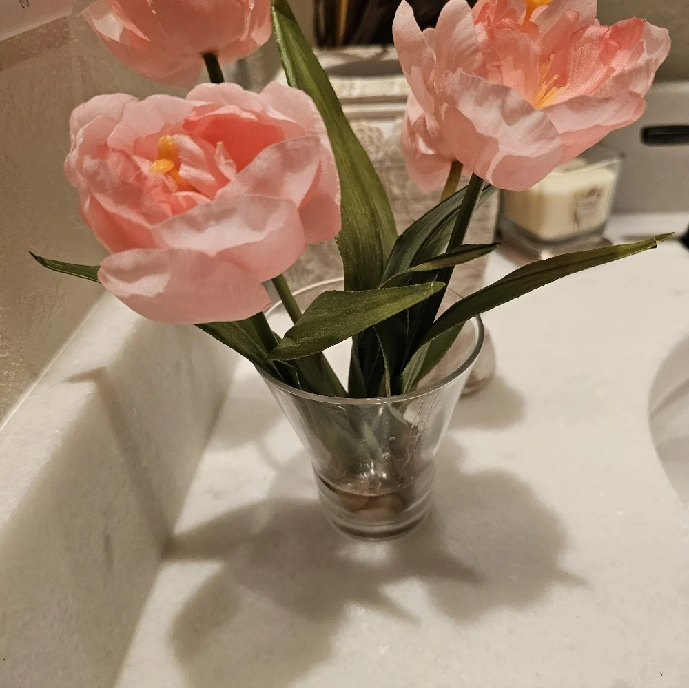 Pink Floral Spring Vase | Faux Peony Bouquet | Cottagecore Home Decor